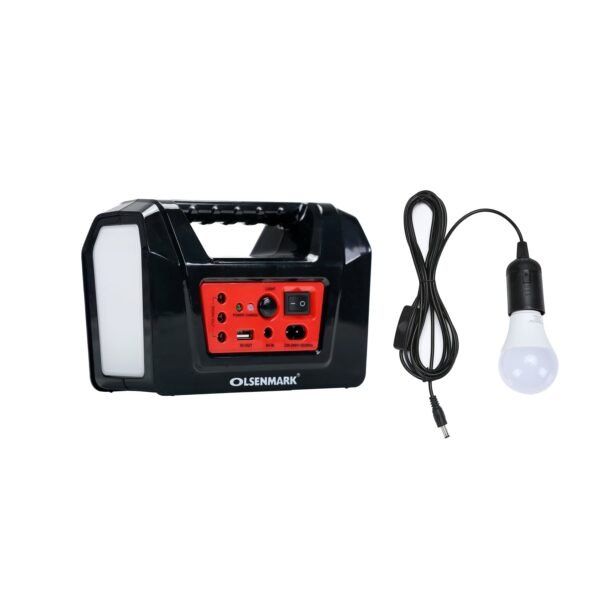 Olsenmark Power Caster - One Led Bulb - 6V, 4.5Ah Lead Acid Battery - 5V USB Output - Dc 9V Solar