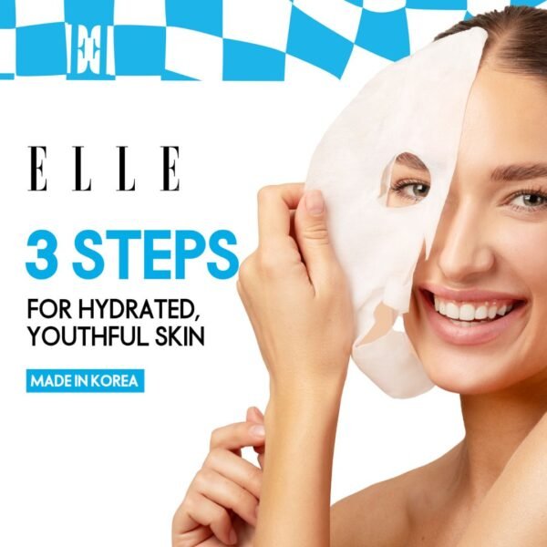 Korean ELLE Anti-Aging Hyaluron Moisture Mask 3-Step Care Kit - Hydrating Ampoule, Moisture-Boosting Mask, Night Cream - Deep Hydration, Skin Firming, Wrinkle Reduction, All Skin Types