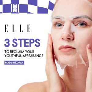 Korean ELLE Anti-Aging Collagen Lifting Mask 3-Step Care Kit - Hydrating Ampoule, Firming Sheet Mask, Night Cream - Wrinkle Reduction, Skin Elasticity, Deep Moisturizing, Brightening, All Skin Types