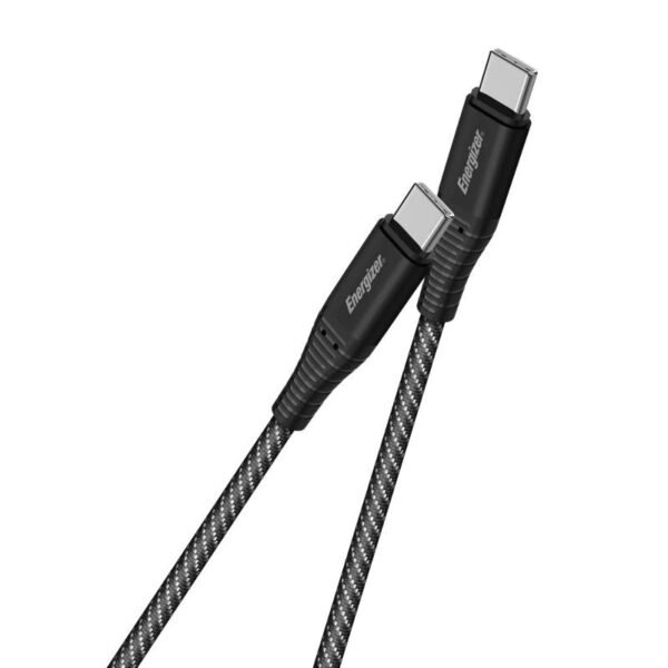 Energizer Reinforced Metal Braided, 100w, 2m, USB -C Cable - Black