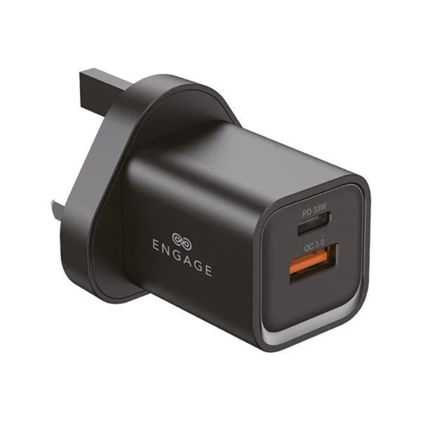 Engage, Dual Port Quick Power Adapter/Charger (33W) – Black