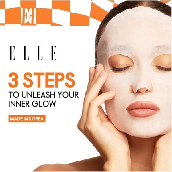 Korean ELLE Radiance Kit – 3-Step Peeling & Whitening Treatment with AHA Peeling Glove, Soothing Mask,Intensive Whitening Serum - Brightening, Exfoliating, Hydrating, Anti-Aging – For All Skin Types
