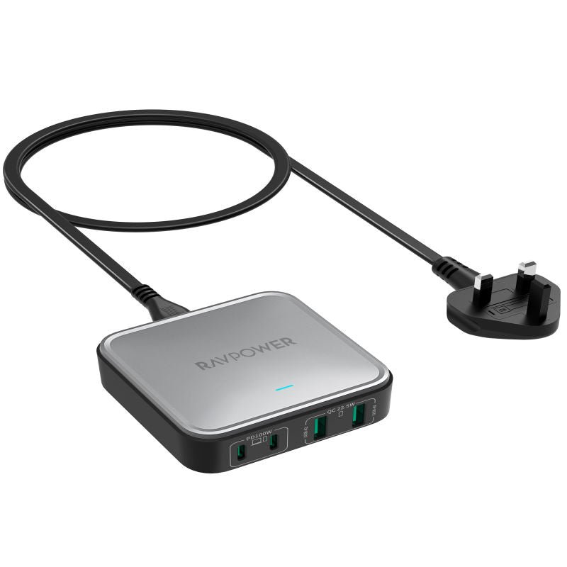 Ravpower RP-PC1042, 4-port Portable Desktop Charger, 100W, - Black