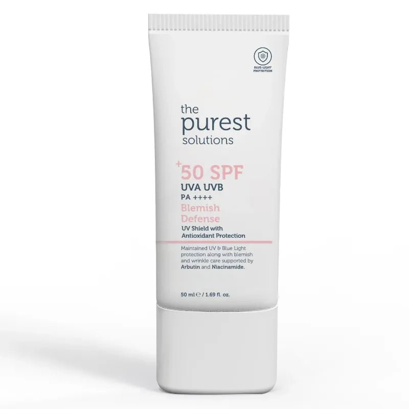 The Purest Solutions, Blemish Defense UVA UVB Antioxidant Protection, SPF 50+ – 50ml