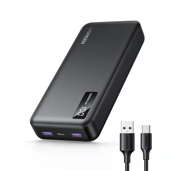 UGREEN Power Bank 20000mAh Built-In USB-C Cable, PB312 - Black