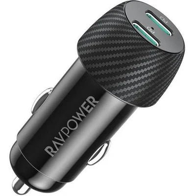 RAVPOWER RP-VC032,  50W 2 Ports USB-C Fast Car Charger(Black)