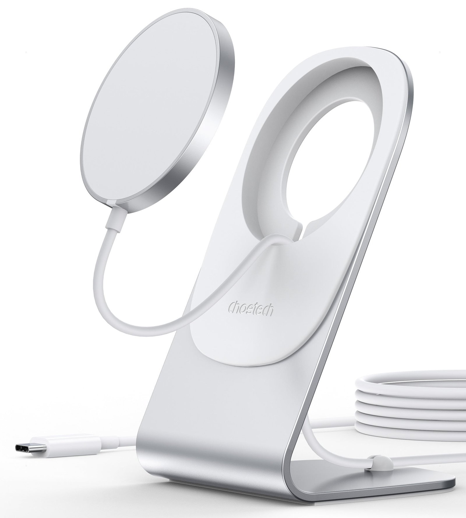 CHOETECH Magnetic Fast Wireless Charging Stand Holder with 5ft USB-C Cable for iPhone 12 (H047+T517) T511-S